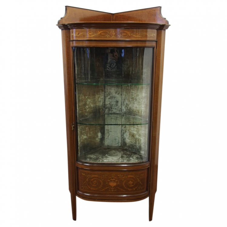 Sheraton Style Mahogany And Inlaid Bow Front Display Cabinet
