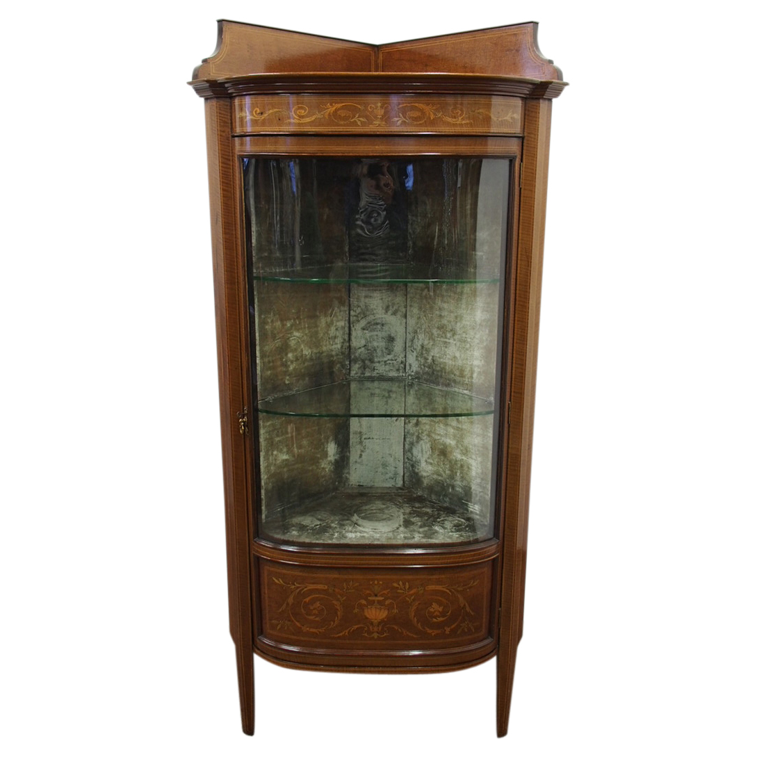Sheraton Style Mahogany And Inlaid Bow Front Display Cabinet