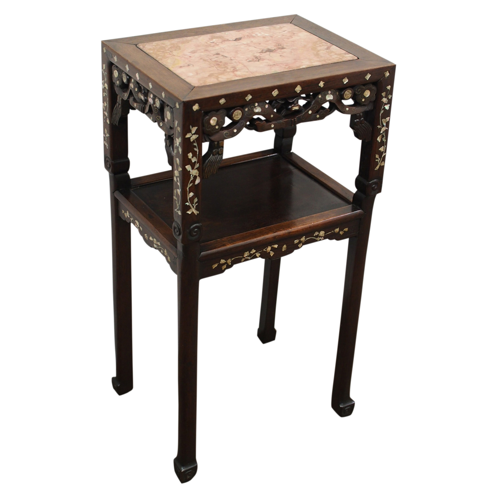 Chinese Rosewood Mother Of Pearl And Marble Stand Georgian Antiques