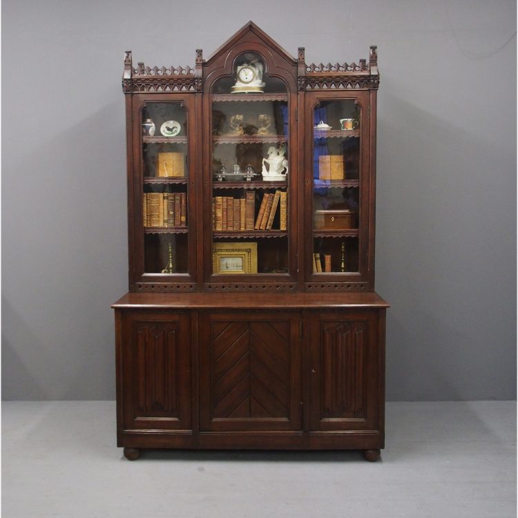 Gothic Scottish Pitch Pine Cabinet, Gothic Cabinet Bookcases