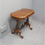 Mid Victorian Burr Walnut Trestle End Card Table