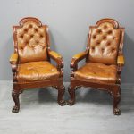 Pair of George IV Tan Leather Armchairs