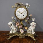 French Chinoiserie Brass and Porcelain Mantel Clock