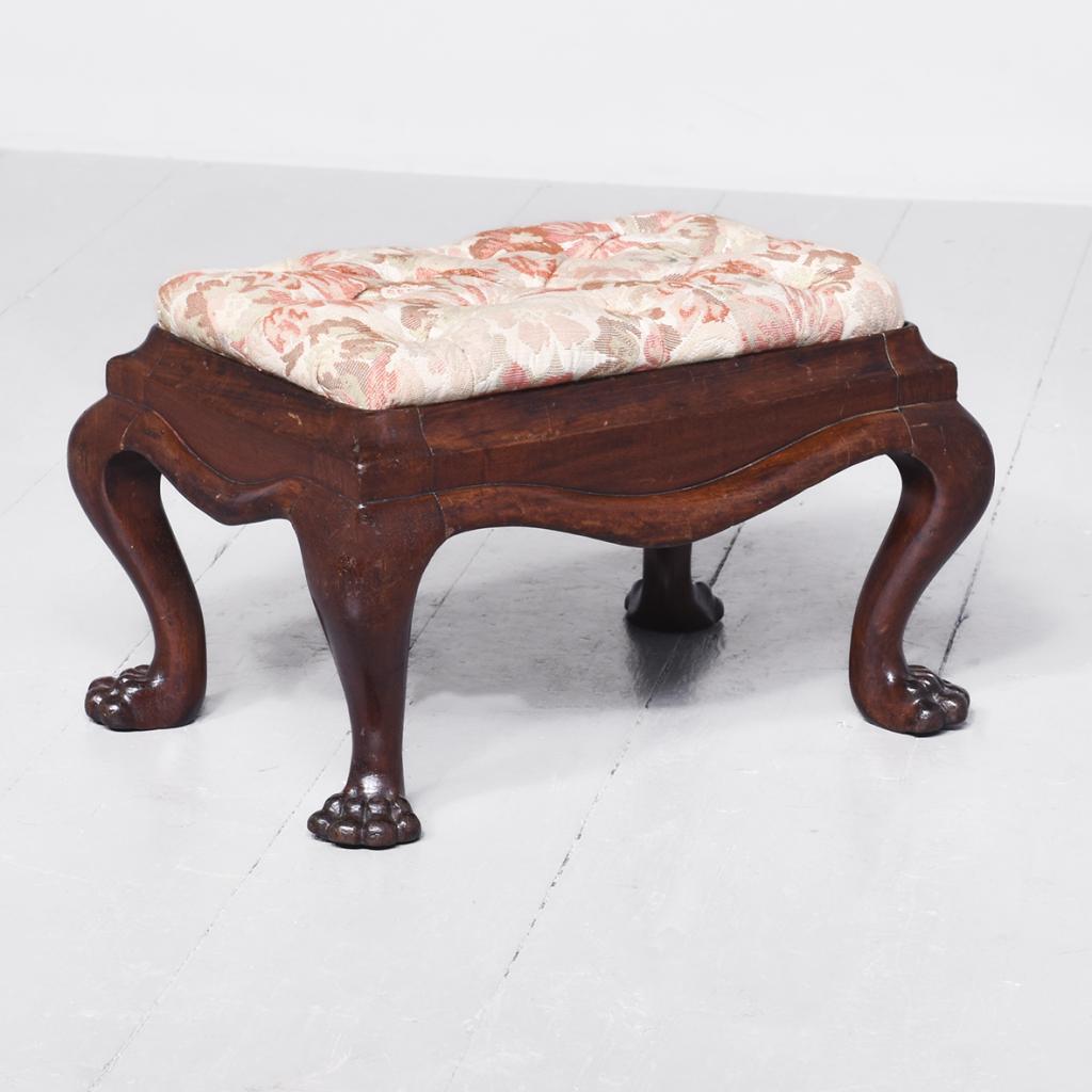 Mahogany Vintage Footstool, New Italian Tapestry, Bombay