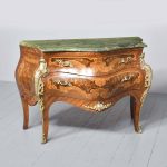 Continental Marquetry Inlaid Kingwood Serpentine-Front Marble Top Commode