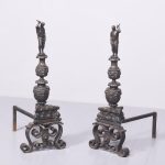 Pair of Monumental Bronze and Steel Fire Dogs
