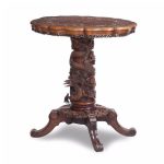 Anglo-Chinese Carved Wood Inlaid Occasional Table