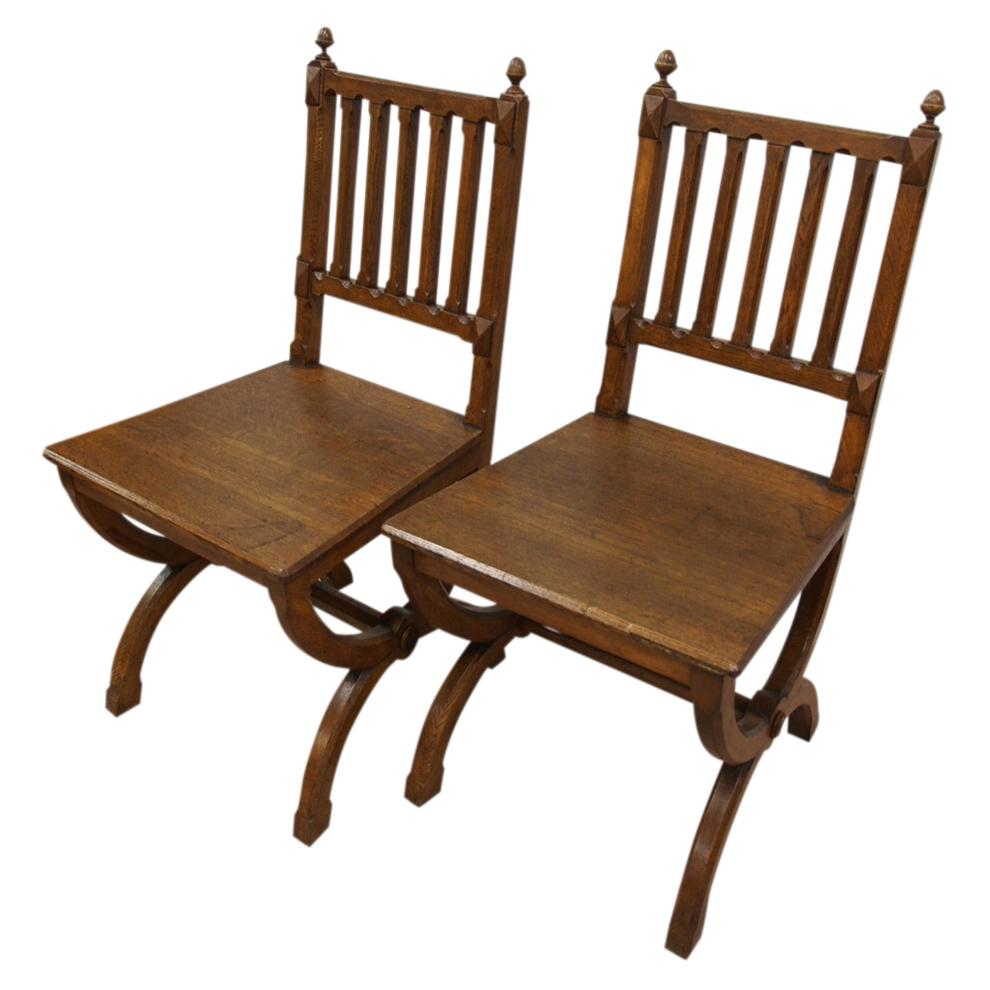 Pair of Gothic Revival Oak Hall Chairs Georgian Antiques