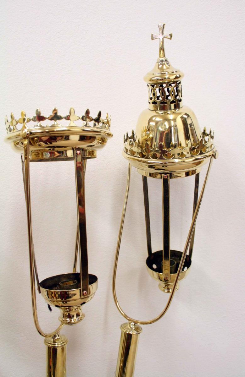 Set of 6 Brass Processional Candle Holders - Georgian Antiques