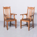 Stylish Pair of Large Oak Arts and Crafts Elbow Chairs
