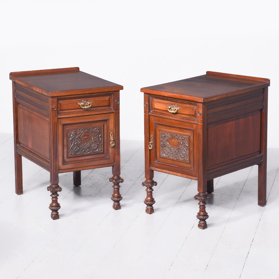 Pair Of Deep Mahogany Bedside Cabinets