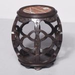 Unusual Qing period, Chinese hardwood pierced-barrel marble top plantstand