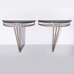 Pair of Fossilized topped Demi-Lune Side Tables