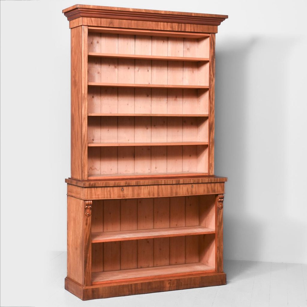 Quality MidVictorian TwoPart Open Bookcase in Spanish Mahogany