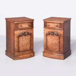 Exceptional Pair of Large Burr Walnut Bowfront Bedside Lockers
