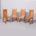 Set of 4 Solid Oak Ecclesiastical Chairs