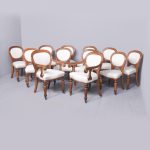 Rare Set of 12 Original Victorian Oak Balloon Back Dining Chairs Including Two Carvers