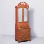 Red Lacquered Queen Anne Style Bureau Bookcase