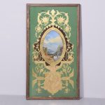 Framed Etched and Painted Glass Panel