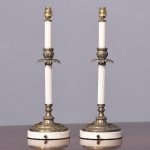 Pair of Brass Steel and Painted Candlesticks Converted to Lamps