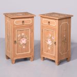 Pair of North European Floral Decorated Pine Bedside Lockers