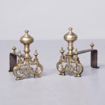 Pair Of Decorative Brass and Steel Andirons (Fire Dogs)