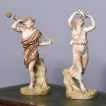 Rare Pair of Very Large Royal Worcester Figures Mounted on Circular Rustic Bases
