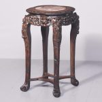 Large Carved Hardwood Qing Dynasty Marble Inset Plant Stand