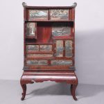 A Meiji Period Painted Shodana Cabinet on Stand