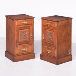 Pair of Late-Victorian Arts & Crafts Influence Straight Grained Walnut Lockers