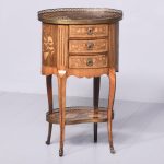 French Marquetry Inlaid Oval Side Table with Brass Gallery