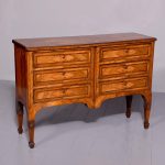 Rare Italian fruitwood, free-standing low six-drawer cabinet with poker work