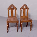 Stylish Pair of Victorian Pitch Pine Oak Gothic Hall Chairs