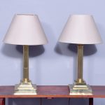 Matched Pair of Victorian Brass Corinthian Oil Lamps Now Converted To Electricity