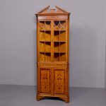 Exhibition Quality Marquetry-Inlaid, Tall Astragal-Glazed, Satinwood Corner Cupboard