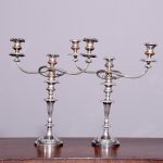 Pair of Circular Based Candelabra in Sheffield Plate