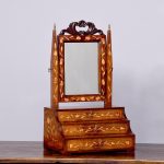 Unusual 19th Century Dutch Stepped-Front Walnut Marquetry Inlaid Dressing Mirror
