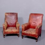 Pair of Country House Red Leather Library Chairs
