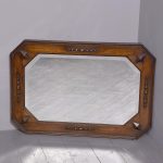 Large oak Jacobean-revival bevelled edge rectangular wall mirror