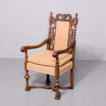 Jacobean-Style Carved Walnut Part-Upholstered Armchair