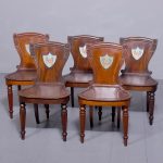Set of Five George IV Heraldic Mahogany Hall Chairs