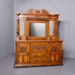 Exhibition-Quality, Pollard Oak Victorian Carved Mirror Backed Sideboard.
