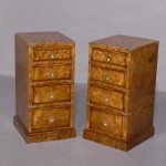 Pair of Figured Walnut Military-Style Small Chests/Bedside Lockers