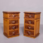 Pair of Victorian Flemish Green Man carved oak bedside lockers