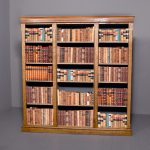Unusual, inlaid Elm three section Victorian open bookcase in the Art & Crafts Style