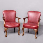 Pair of Georgian, Chippendale-Style Carved Walnut Upholstered Armchairs