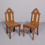 Rustic pair of quality 19 th century Gothic pitch pine hall chairs