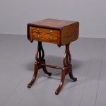 Fine Regency Brass Inlaid Mahogany Work/ Small Side Table on Lyre Supports