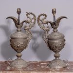 Pair of White Metal Urn Lamps