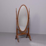 Walnut Framed Cheval Mirror with Barley Sugar Uprights